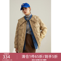 独束大码女装翻领衬衫式羽绒服女薄款冬季设计感保暖上衣22DS4171 卡其色 XL