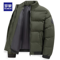 罗蒙(ROMON)棉服男秋季中青年时尚袖标棉袄短款立领 墨绿 180