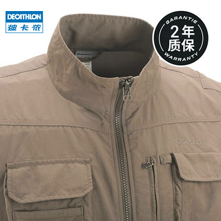 迪卡侬（DECATHLON）夏季户外休闲马甲男摄影多口袋透气登山薄款FOR1 TRAVEL100 米色-半领 S