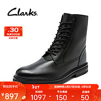 Clarks 其乐 男鞋工艺埃文系列简约质感高帮靴时尚百搭耐磨马丁靴 黑色 261691407 44