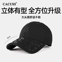 CACUSS棒球帽男鸭舌帽女士棉质透气太阳帽硬顶大头围帽子黑大