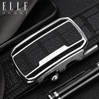 ELLE HOMME 男士商务皮带头层鹿皮自动扣腰带不锈钢扣头西装裤带AAE084722635黑色均码   老公