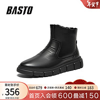 BASTO 百思图 商场同款简约休闲雪地靴厚底男短靴32270DD3 黑色 43