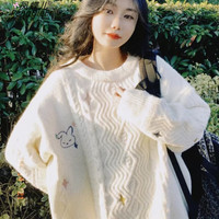 凤蝶儿秋季针织衫女装秋装日系可爱毛衣女针织外套上衣 白色温柔加厚针织衫 均码
