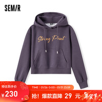 森马(Semir)卫衣女字母印花个性2024春宽松连帽套头衫潮流 紫色70100 160/84A/M