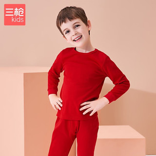 三枪童装A类新年红色节庆纯棉全棉本命年儿童中大童圆领打底保暖内衣 大红（男款） 140