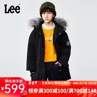 李 Lee儿童大毛领羽绒服冬季保暖加厚中大童男女童装中长款工装外套 卡其色 165 cm
