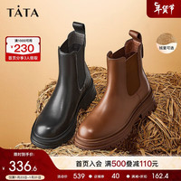 他她（TATA）切尔西靴女款短靴中筒烟管秋冬女靴WAQA1DD2 黑色（绒里） 36
