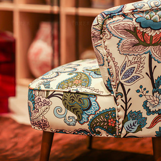 优梵艺术Lamoo·花卉GAIA设计师款美式客厅沙发椅休闲沙发老虎椅S798 白底（德邦自行安装）