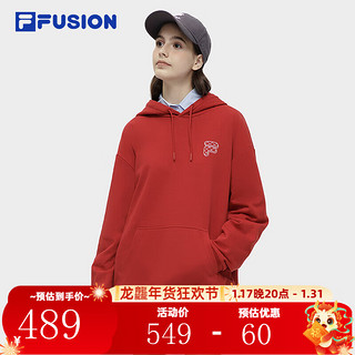 FILA FUSION斐乐潮牌款针织连帽上衣2024春时尚纯棉卫衣 迷雾红-RD 165/88A/S