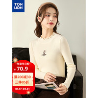 唐狮 TONLION春秋飞天小女警毛织半高领木耳边长袖打底衫 米白 S