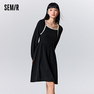 森马（Semir）连衣裙女撞色方领针织裙法式优雅修身打底裙109723114001 黑色90001 XL