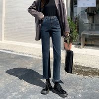加绒直筒牛仔裤女冬装高腰显瘦八分裤九分小个子烟管裤