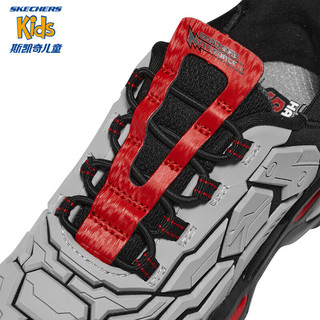 Skechers斯凯奇闪穿鞋红色新年款男童一脚蹬休闲鞋子中大童运动鞋403838L 灰色/黑色/GYBK 28.5