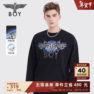 BOY LONDON 秋冬男女同款长袖印花针织潮牌圆领套头卫衣N03902 黑色打底 XS