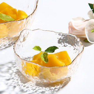 熊火锤纹金边沙拉碗3件套 日式玻璃碗碟套装家用水果盘创意北欧风餐 中小三件套