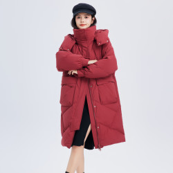 snowflying雪中飞冬中长款女士长款连帽保暖舒适鸭绒羽绒服外套