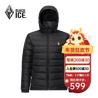 BLACKICE 黑冰 23冬季新款户外登山徒步男款600蓬鹅绒连帽羽绒服 黑色 L