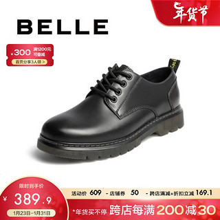 BeLLE 百丽 牛皮商务休闲皮鞋男百搭马丁鞋子橡胶底86181CM0 黑 41