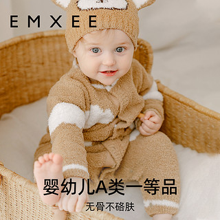 88VIP：EMXEE 嫚熙 婴儿连体衣半边绒软糯保暖男女宝宝哈衣秋冬装防静电宝宝秋装