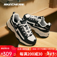 斯凯奇（Skechers）女鞋运动鞋舒适厚底老爹鞋时尚低帮休闲鞋缓震耐磨鞋 491-BKW黑色/白色 38