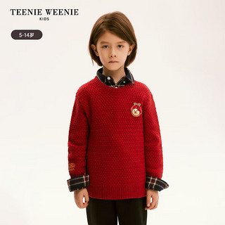 Teenie Weenie Kids小熊童装24春夏男童圆领套头纯色毛衣 红色 140cm