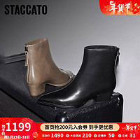STACCATO 思加图 2023冬季新款通勤牛仔靴短靴尖头粗跟时装靴女皮靴D2358DD3 铁甲黑（单里） 35