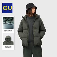 GU极优男23年冬高领连帽夹克外套保暖HEAT PADDED空气棉服C347528