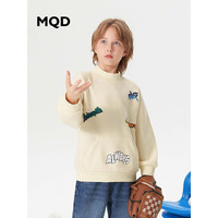 MQD 马骑顿 童装男大童23冬潮酷休闲加绒字母半高领卫衣 米白 130cm