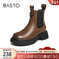 BASTO 百思图 时尚简约休闲烟筒靴粗跟女短靴LD919DD3 棕色 37