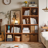 家逸实木书柜自由组合格子柜家用落地书架客厅电视柜收纳储物柜矮柜 单搁板开放柜樱桃木色（单柜）
