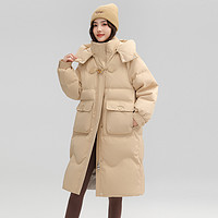 雪中飞 SNOWFLYING 冬女士羽绒服中长款可拆卸帽廓形简约过膝保暖红
