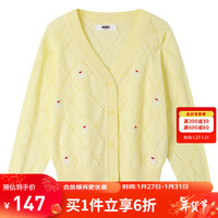 Annil 安奈儿 童装女童毛衣针织衫2024新春装甜美V领长袖 奶油黄 130