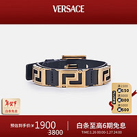 VERSACE 范思哲 23春夏奢侈品男士皮革回纹手镯首饰 黑色-金色 UNICA