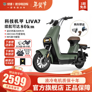 绿源（Luyuan）电动车LIVA7豪华版新国标48V24Ah可提锂电轻便代步电动自行车 岩绿