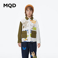 MQD童装男童翻领宽松衬衫装儿童撞色外套 本白 140