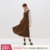 范思蓝恩23FS14265 法式复古假两件连衣裙女秋冬2023背心裙子 油画咖 XL