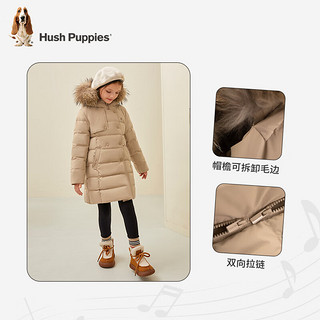 暇步士（Hush Puppies）童装儿童女大童23冬季可拆卸毛边长款羽绒服时尚保暖舒适 燕麦卡其 140cm