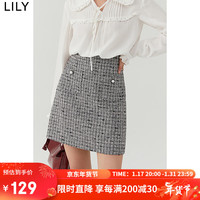 丽丽 LILY2022冬女装优雅纯色高腰A字修身短裙半身裙 510黑 L