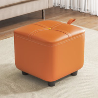 耐家（Naijia）科技布软包小凳子家用矮凳门口换鞋凳客厅沙发凳实木 橙色科技布带提手32CM 柔弹坐感 叠摞摆放