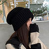 冬天帽子女秋冬季毛线帽大头围黑色冷帽保暖护耳月子粗针织堆堆帽
