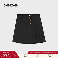 bebe 秋冬系列女士设计感百褶短款A字半身裙420207 黑色 S