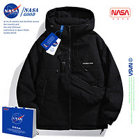 NASA GOOD男装冬季加厚保暖羽绒服男宽松休闲男款外套男士连帽宽松衣服 黑色 XL