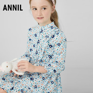 安奈儿 Annil童装女童长袖连衣裙2024春 绿橙花 170cm