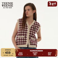 Teenie Weenie小熊2024年多巴胺格纹毛衣马甲背心针织衫奶fuu 酒红色 155/XS