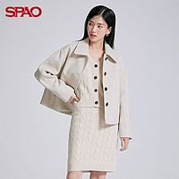 SPAO 女士外套冬季小翻领单排扣短款呢子大衣外套SPJKB4TW12