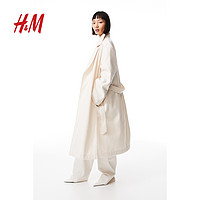 H&M HM女装毛呢外套保暖时尚气质腰部系带大衣1170372