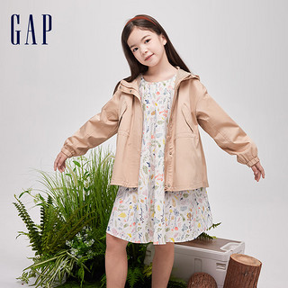 Gap女童2024春季花卉图案泡泡袖A型连衣裙儿童装长裙890489 白色 120cm(XS)亚洲尺码