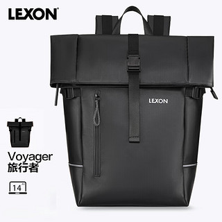 乐上（LEXON）双肩背包男时尚可扩容电脑书包休闲通勤防泼水旅行背包 黑色