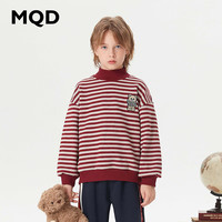 马骑顿 MQD童装男大童23冬学院风条纹半高领经典加绒卫衣 暗红 130cm